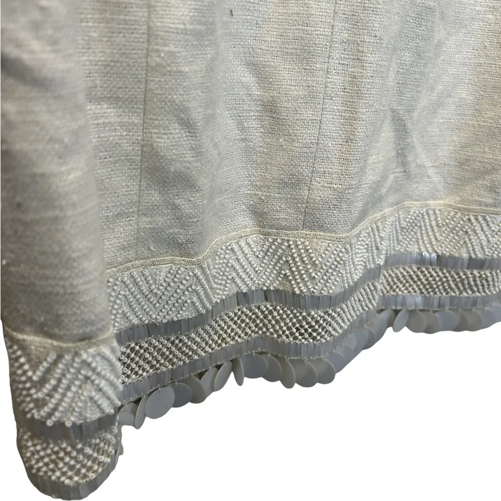 Jeffrey Chow White Cotton Linen Pencil Skirt with Embroidery and Sequins